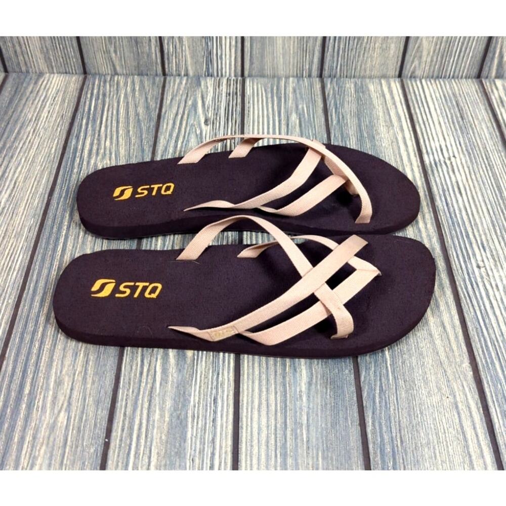 STQ Gear‎ Women Flip Flops Sandals Arch Support Lightweight Thong Size 10 Brown